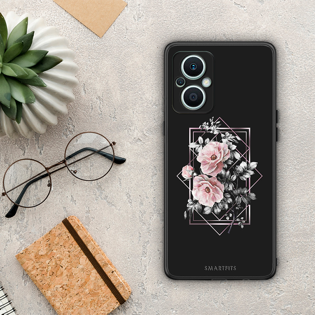 Θήκη Oppo Reno7 Lite Flower Frame από τη Smartfits με σχέδιο στο πίσω μέρος και μαύρο περίβλημα | Oppo Reno7 Lite Flower Frame Case with Colorful Back and Black Bezels