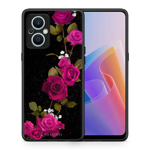Θήκη Oppo Reno7 Lite Flower Red Roses από τη Smartfits με σχέδιο στο πίσω μέρος και μαύρο περίβλημα | Oppo Reno7 Lite Flower Red Roses Case with Colorful Back and Black Bezels