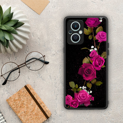 Θήκη Oppo Reno7 Lite Flower Red Roses από τη Smartfits με σχέδιο στο πίσω μέρος και μαύρο περίβλημα | Oppo Reno7 Lite Flower Red Roses Case with Colorful Back and Black Bezels