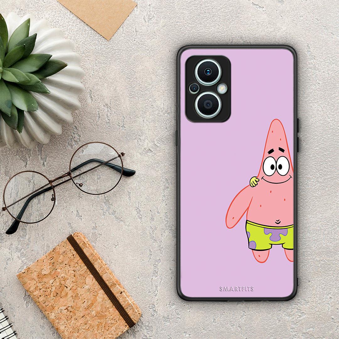 Θήκη Oppo Reno7 Lite Friends Patrick από τη Smartfits με σχέδιο στο πίσω μέρος και μαύρο περίβλημα | Oppo Reno7 Lite Friends Patrick Case with Colorful Back and Black Bezels
