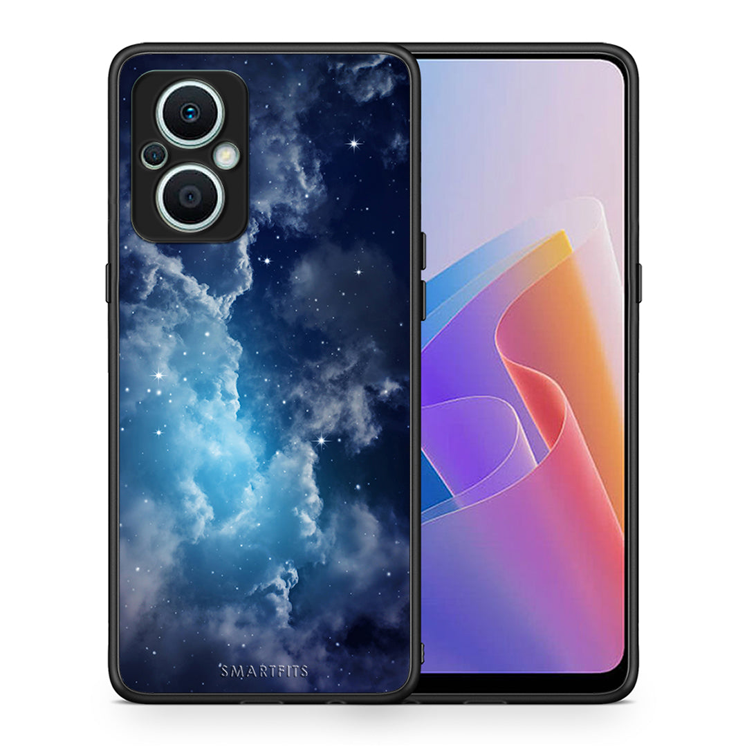Θήκη Oppo Reno7 Lite Galactic Blue Sky από τη Smartfits με σχέδιο στο πίσω μέρος και μαύρο περίβλημα | Oppo Reno7 Lite Galactic Blue Sky Case with Colorful Back and Black Bezels