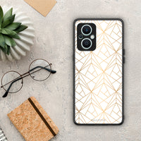 Thumbnail for Θήκη Oppo Reno7 Lite Geometric Luxury White από τη Smartfits με σχέδιο στο πίσω μέρος και μαύρο περίβλημα | Oppo Reno7 Lite Geometric Luxury White Case with Colorful Back and Black Bezels