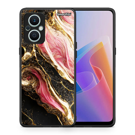 Θήκη Oppo Reno7 Lite Glamorous Pink Marble από τη Smartfits με σχέδιο στο πίσω μέρος και μαύρο περίβλημα | Oppo Reno7 Lite Glamorous Pink Marble Case with Colorful Back and Black Bezels