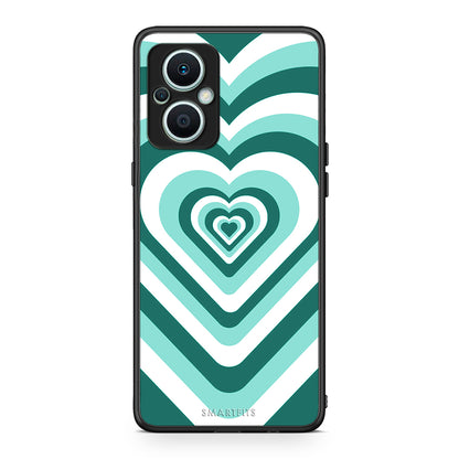 Θήκη Oppo Reno7 Lite Green Hearts από τη Smartfits με σχέδιο στο πίσω μέρος και μαύρο περίβλημα | Oppo Reno7 Lite Green Hearts Case with Colorful Back and Black Bezels