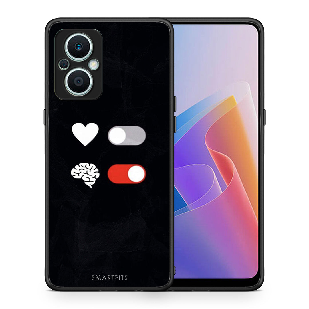 Θήκη Oppo Reno7 Lite Heart Vs Brain από τη Smartfits με σχέδιο στο πίσω μέρος και μαύρο περίβλημα | Oppo Reno7 Lite Heart Vs Brain Case with Colorful Back and Black Bezels