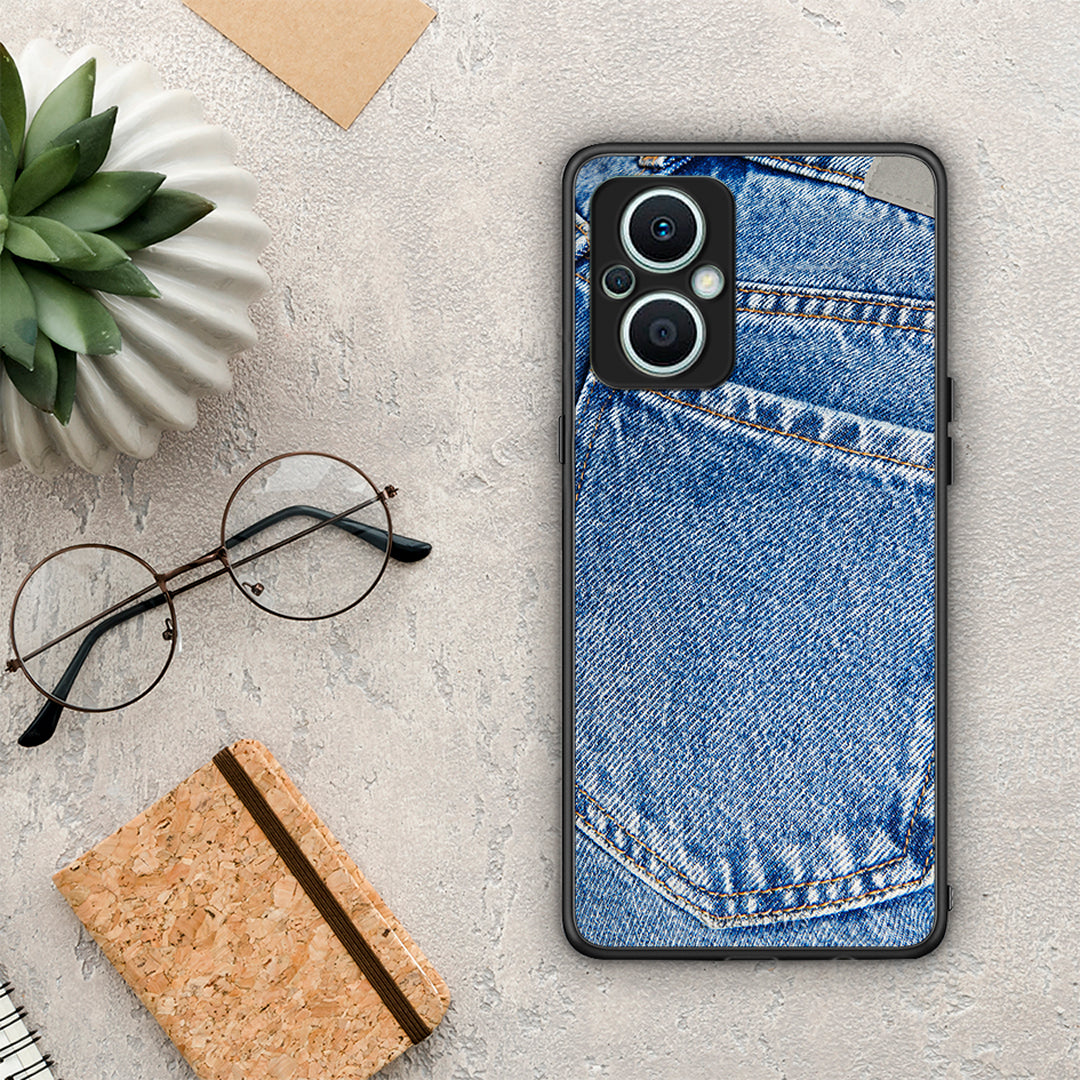 Θήκη Oppo Reno7 Lite Jeans Pocket από τη Smartfits με σχέδιο στο πίσω μέρος και μαύρο περίβλημα | Oppo Reno7 Lite Jeans Pocket Case with Colorful Back and Black Bezels