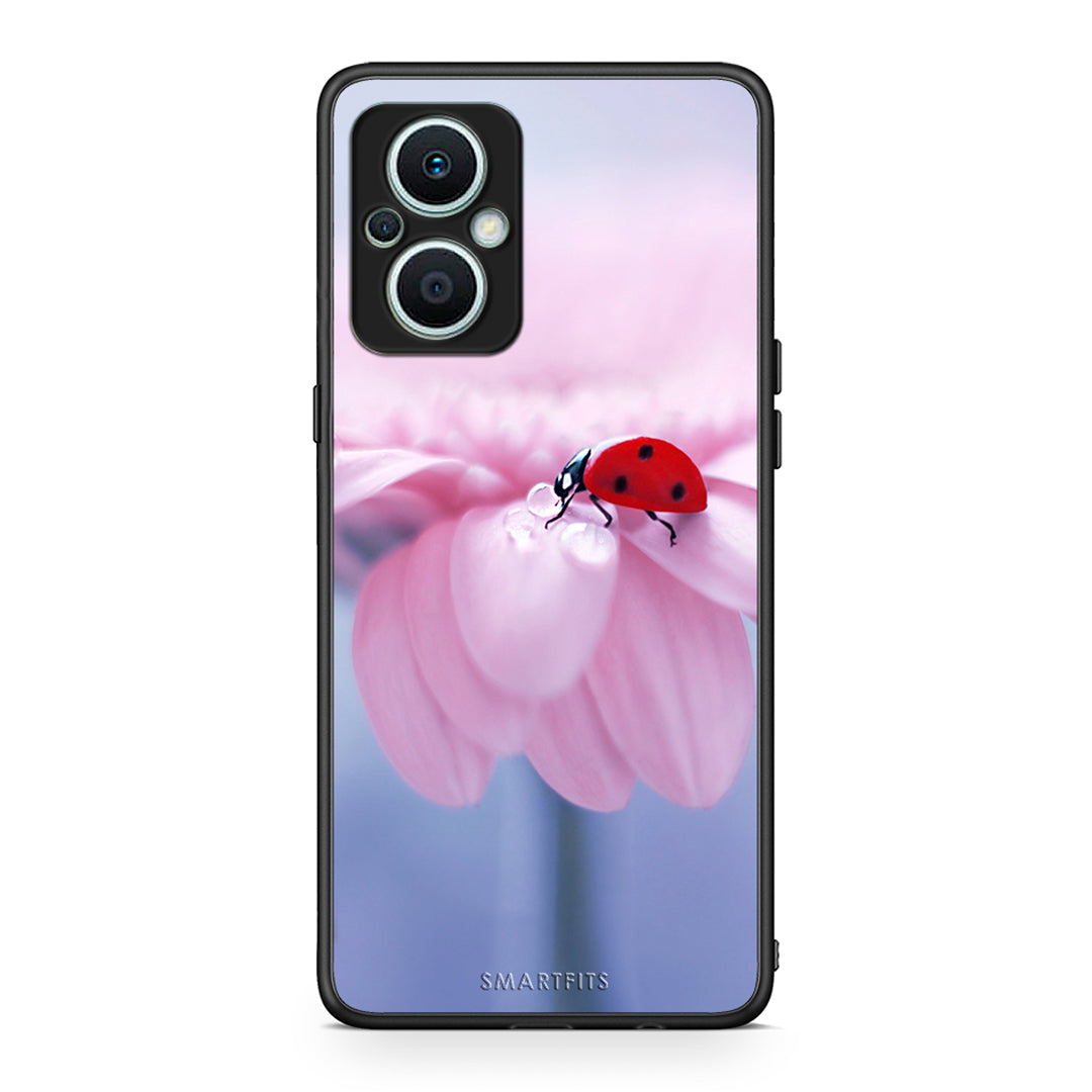 Θήκη Oppo Reno7 Lite Ladybug Flower από τη Smartfits με σχέδιο στο πίσω μέρος και μαύρο περίβλημα | Oppo Reno7 Lite Ladybug Flower Case with Colorful Back and Black Bezels