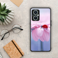 Thumbnail for Θήκη Oppo Reno7 Lite Ladybug Flower από τη Smartfits με σχέδιο στο πίσω μέρος και μαύρο περίβλημα | Oppo Reno7 Lite Ladybug Flower Case with Colorful Back and Black Bezels