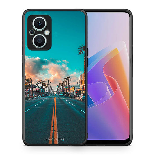 Θήκη Oppo Reno7 Lite Landscape City από τη Smartfits με σχέδιο στο πίσω μέρος και μαύρο περίβλημα | Oppo Reno7 Lite Landscape City Case with Colorful Back and Black Bezels