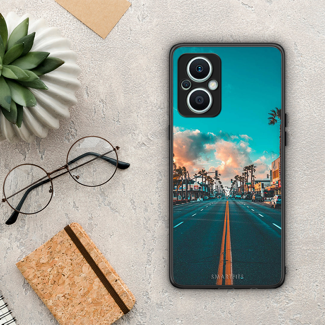 Θήκη Oppo Reno7 Lite Landscape City από τη Smartfits με σχέδιο στο πίσω μέρος και μαύρο περίβλημα | Oppo Reno7 Lite Landscape City Case with Colorful Back and Black Bezels