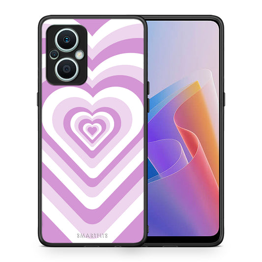 Θήκη Oppo Reno7 Lite Lilac Hearts από τη Smartfits με σχέδιο στο πίσω μέρος και μαύρο περίβλημα | Oppo Reno7 Lite Lilac Hearts Case with Colorful Back and Black Bezels