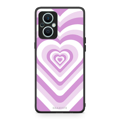 Θήκη Oppo Reno7 Lite Lilac Hearts από τη Smartfits με σχέδιο στο πίσω μέρος και μαύρο περίβλημα | Oppo Reno7 Lite Lilac Hearts Case with Colorful Back and Black Bezels