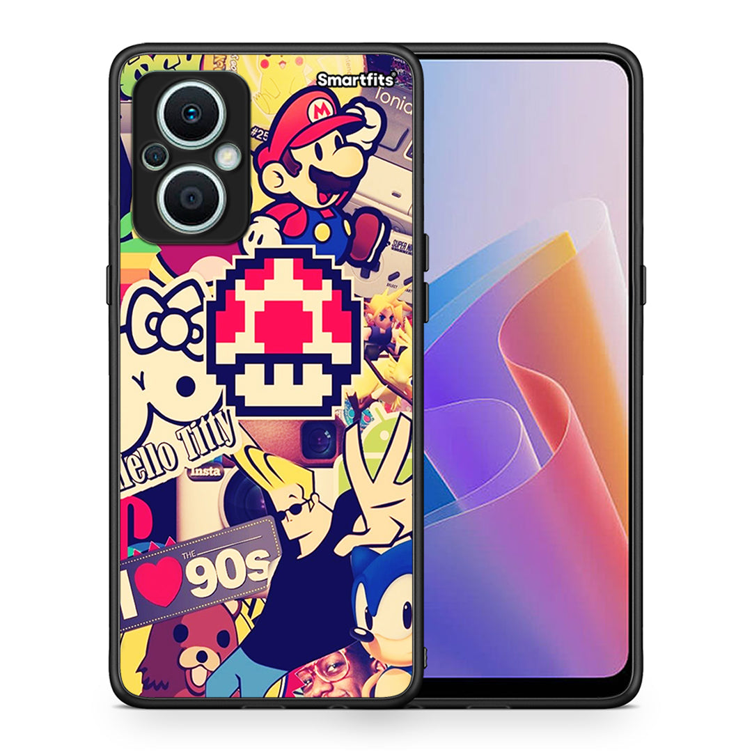 Θήκη Oppo Reno7 Lite Love The 90s από τη Smartfits με σχέδιο στο πίσω μέρος και μαύρο περίβλημα | Oppo Reno7 Lite Love The 90s Case with Colorful Back and Black Bezels