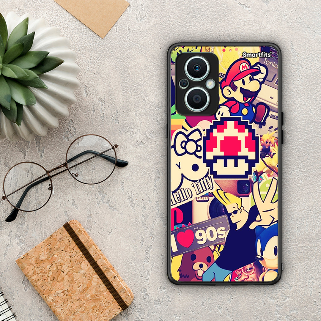 Θήκη Oppo Reno7 Lite Love The 90s από τη Smartfits με σχέδιο στο πίσω μέρος και μαύρο περίβλημα | Oppo Reno7 Lite Love The 90s Case with Colorful Back and Black Bezels