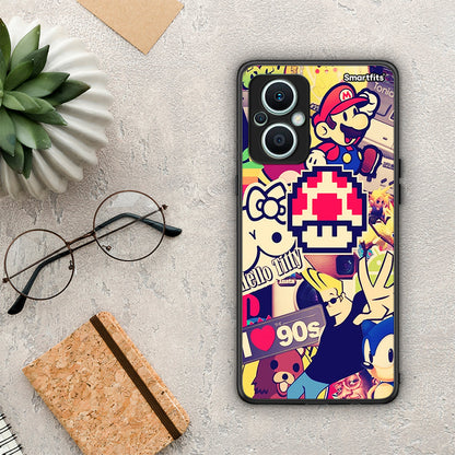 Θήκη Oppo Reno7 Lite Love The 90s από τη Smartfits με σχέδιο στο πίσω μέρος και μαύρο περίβλημα | Oppo Reno7 Lite Love The 90s Case with Colorful Back and Black Bezels