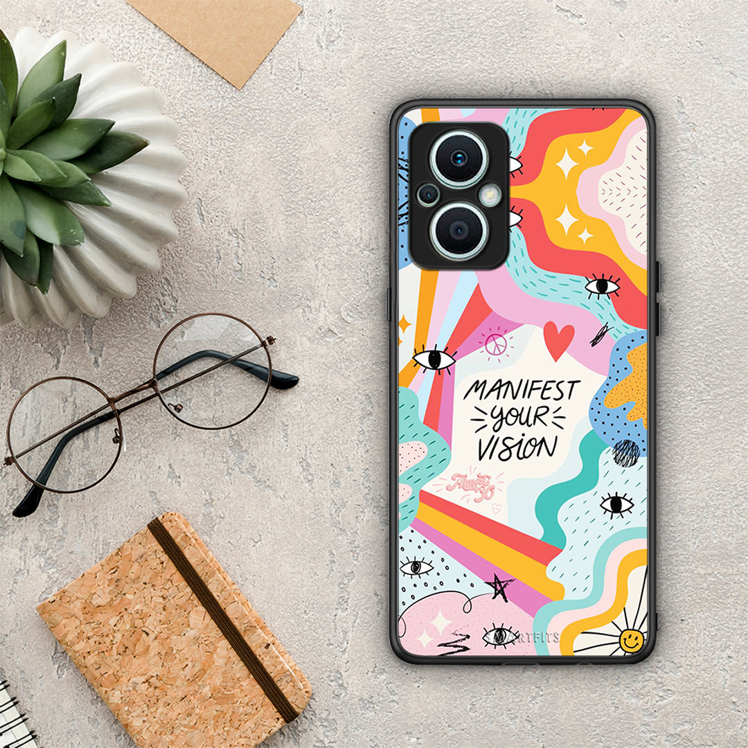 Θήκη Oppo Reno7 Lite Manifest Your Vision από τη Smartfits με σχέδιο στο πίσω μέρος και μαύρο περίβλημα | Oppo Reno7 Lite Manifest Your Vision Case with Colorful Back and Black Bezels