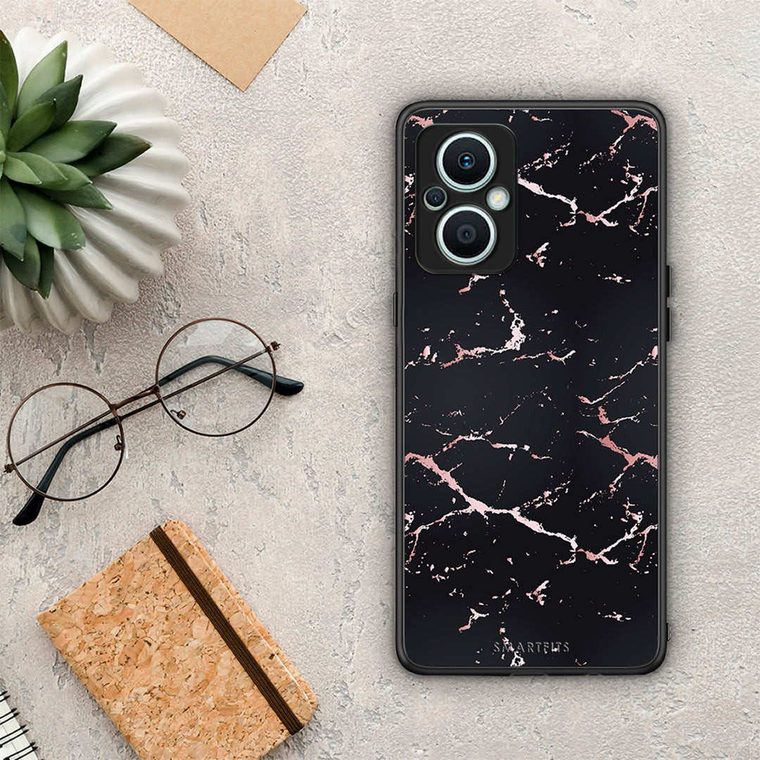 Θήκη Oppo Reno7 Lite Marble Black Rosegold από τη Smartfits με σχέδιο στο πίσω μέρος και μαύρο περίβλημα | Oppo Reno7 Lite Marble Black Rosegold Case with Colorful Back and Black Bezels