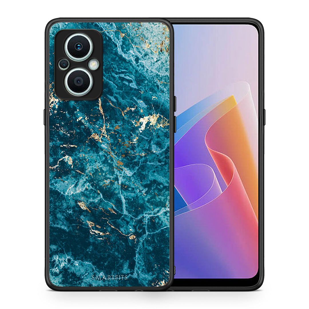 Θήκη Oppo Reno7 Lite Marble Blue από τη Smartfits με σχέδιο στο πίσω μέρος και μαύρο περίβλημα | Oppo Reno7 Lite Marble Blue Case with Colorful Back and Black Bezels