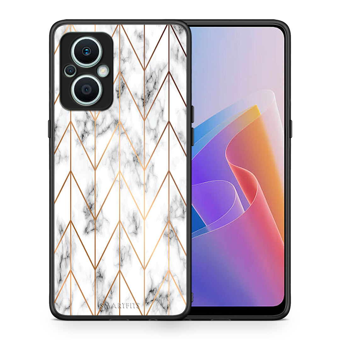 Θήκη Oppo Reno7 Lite Marble Gold Geometric από τη Smartfits με σχέδιο στο πίσω μέρος και μαύρο περίβλημα | Oppo Reno7 Lite Marble Gold Geometric Case with Colorful Back and Black Bezels
