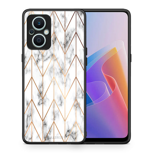 Θήκη Oppo Reno7 Lite Marble Gold Geometric από τη Smartfits με σχέδιο στο πίσω μέρος και μαύρο περίβλημα | Oppo Reno7 Lite Marble Gold Geometric Case with Colorful Back and Black Bezels