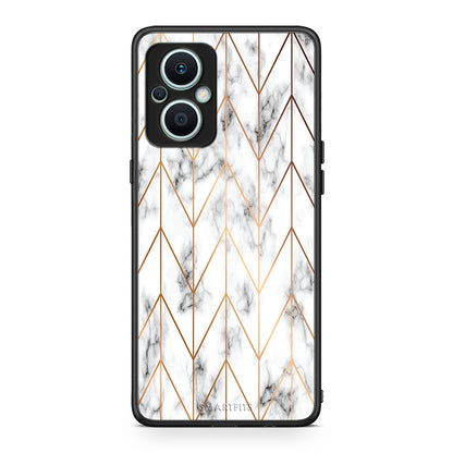 Θήκη Oppo Reno7 Lite Marble Gold Geometric από τη Smartfits με σχέδιο στο πίσω μέρος και μαύρο περίβλημα | Oppo Reno7 Lite Marble Gold Geometric Case with Colorful Back and Black Bezels