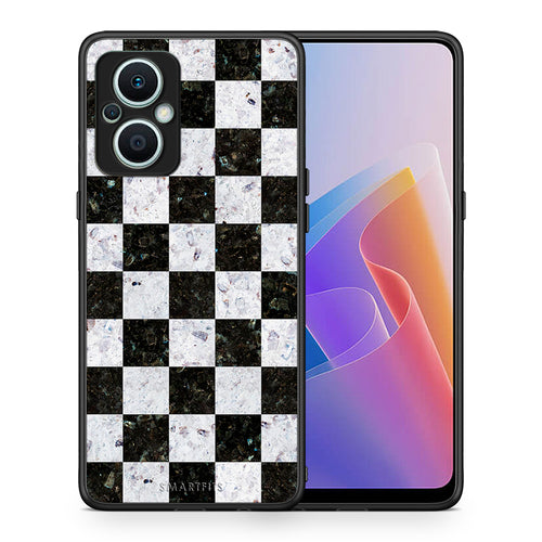 Θήκη Oppo Reno7 Lite Marble Square Geometric από τη Smartfits με σχέδιο στο πίσω μέρος και μαύρο περίβλημα | Oppo Reno7 Lite Marble Square Geometric Case with Colorful Back and Black Bezels