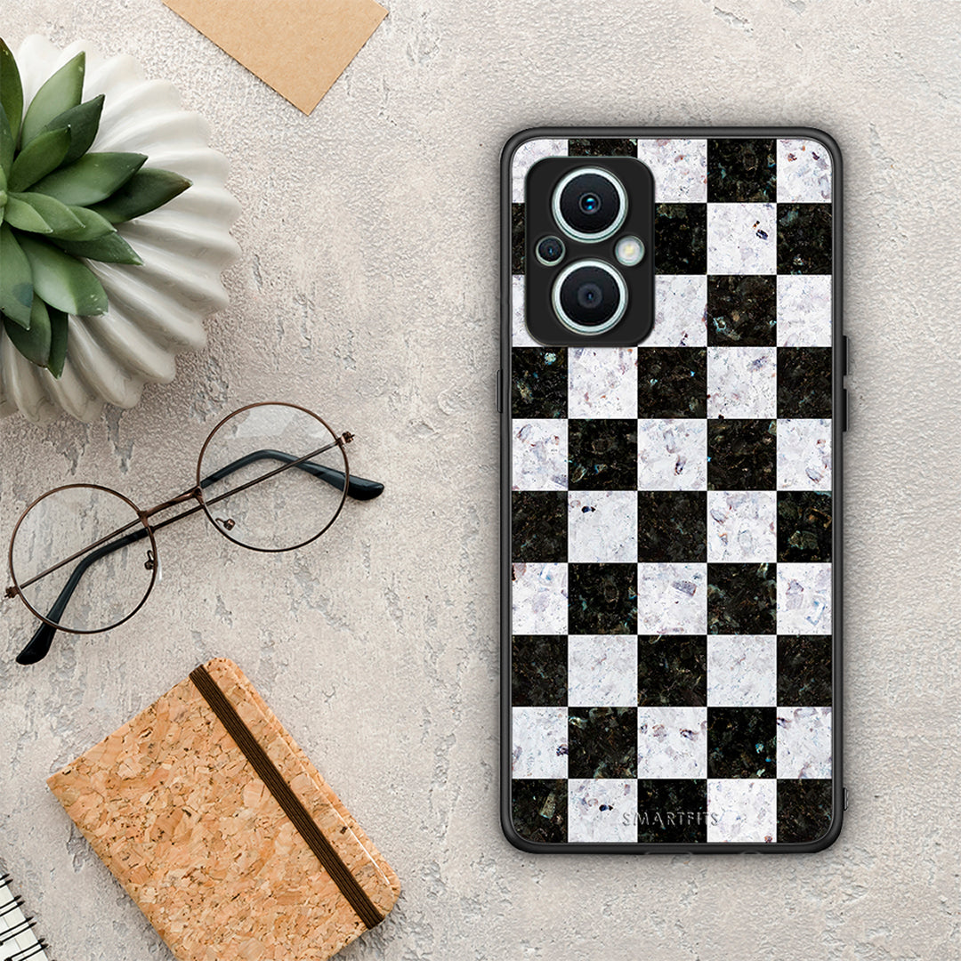 Θήκη Oppo Reno7 Lite Marble Square Geometric από τη Smartfits με σχέδιο στο πίσω μέρος και μαύρο περίβλημα | Oppo Reno7 Lite Marble Square Geometric Case with Colorful Back and Black Bezels