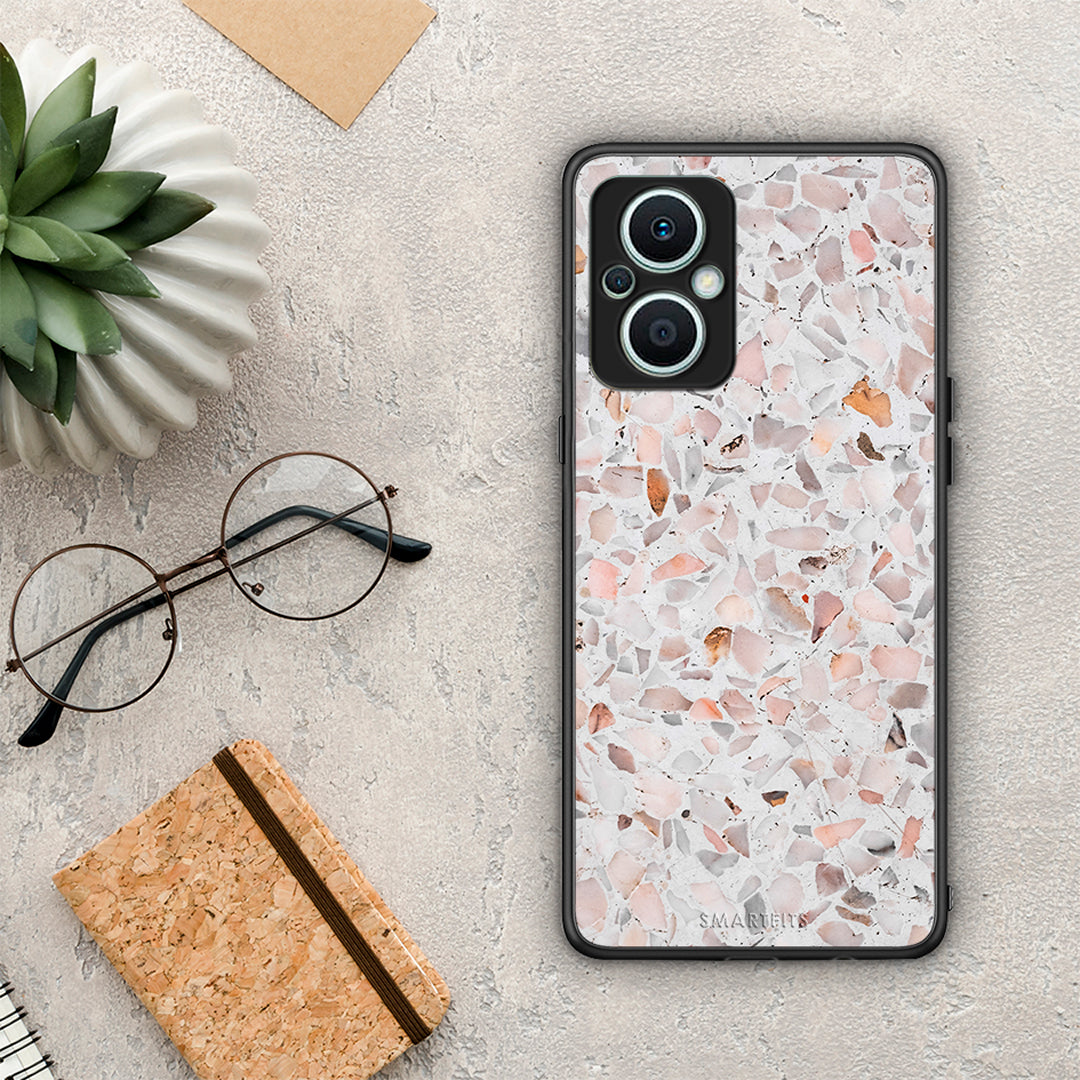 Θήκη Oppo Reno7 Lite Marble Terrazzo από τη Smartfits με σχέδιο στο πίσω μέρος και μαύρο περίβλημα | Oppo Reno7 Lite Marble Terrazzo Case with Colorful Back and Black Bezels