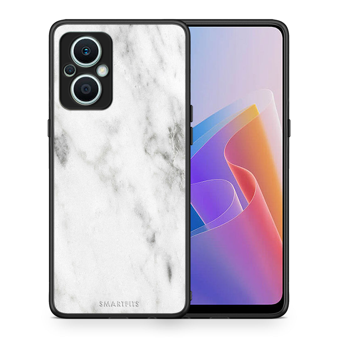 Θήκη Oppo Reno7 Lite Marble White από τη Smartfits με σχέδιο στο πίσω μέρος και μαύρο περίβλημα | Oppo Reno7 Lite Marble White Case with Colorful Back and Black Bezels
