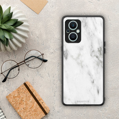 Θήκη Oppo Reno7 Lite Marble White από τη Smartfits με σχέδιο στο πίσω μέρος και μαύρο περίβλημα | Oppo Reno7 Lite Marble White Case with Colorful Back and Black Bezels
