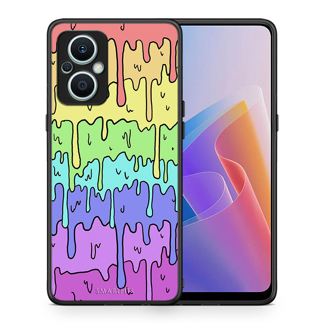 Θήκη Oppo Reno7 Lite Melting Rainbow από τη Smartfits με σχέδιο στο πίσω μέρος και μαύρο περίβλημα | Oppo Reno7 Lite Melting Rainbow Case with Colorful Back and Black Bezels