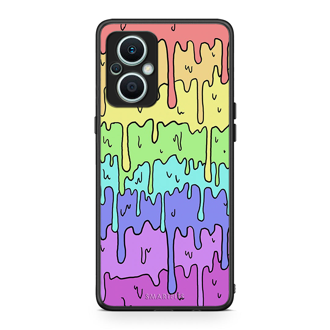 Θήκη Oppo Reno7 Lite Melting Rainbow από τη Smartfits με σχέδιο στο πίσω μέρος και μαύρο περίβλημα | Oppo Reno7 Lite Melting Rainbow Case with Colorful Back and Black Bezels