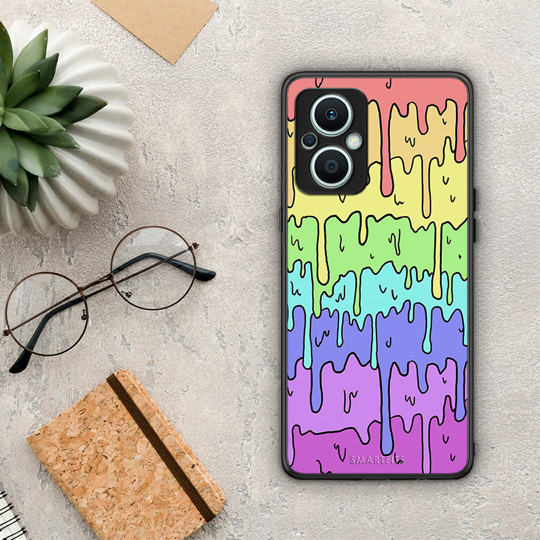 Θήκη Oppo Reno7 Lite Melting Rainbow από τη Smartfits με σχέδιο στο πίσω μέρος και μαύρο περίβλημα | Oppo Reno7 Lite Melting Rainbow Case with Colorful Back and Black Bezels