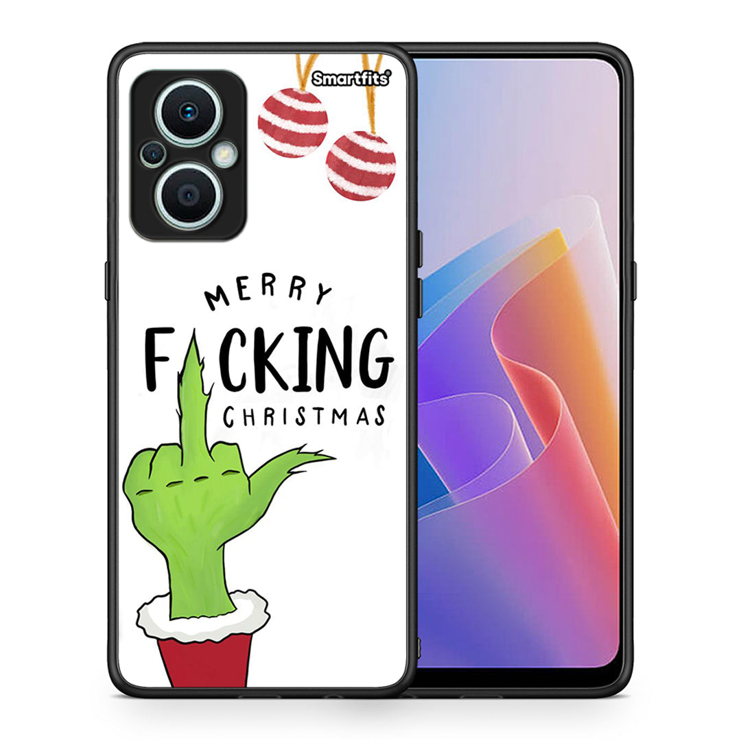 Θήκη Oppo Reno7 Lite Merry F Xmas από τη Smartfits με σχέδιο στο πίσω μέρος και μαύρο περίβλημα | Oppo Reno7 Lite Merry F Xmas Case with Colorful Back and Black Bezels