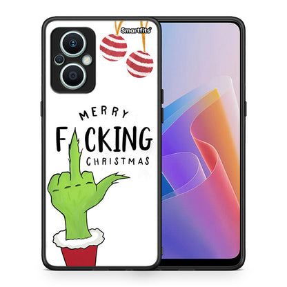 Θήκη Oppo Reno7 Lite Merry F Xmas από τη Smartfits με σχέδιο στο πίσω μέρος και μαύρο περίβλημα | Oppo Reno7 Lite Merry F Xmas Case with Colorful Back and Black Bezels