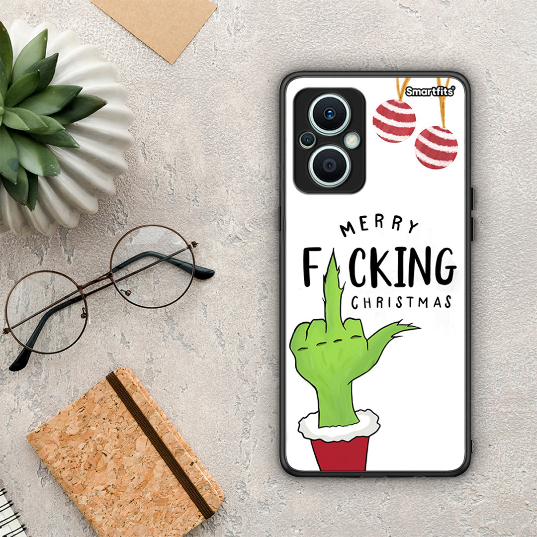 Θήκη Oppo Reno7 Lite Merry F Xmas από τη Smartfits με σχέδιο στο πίσω μέρος και μαύρο περίβλημα | Oppo Reno7 Lite Merry F Xmas Case with Colorful Back and Black Bezels