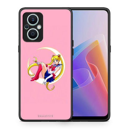 Θήκη Oppo Reno7 Lite Moon Girl από τη Smartfits με σχέδιο στο πίσω μέρος και μαύρο περίβλημα | Oppo Reno7 Lite Moon Girl Case with Colorful Back and Black Bezels