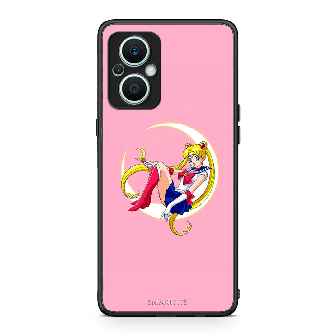 Θήκη Oppo Reno7 Lite Moon Girl από τη Smartfits με σχέδιο στο πίσω μέρος και μαύρο περίβλημα | Oppo Reno7 Lite Moon Girl Case with Colorful Back and Black Bezels