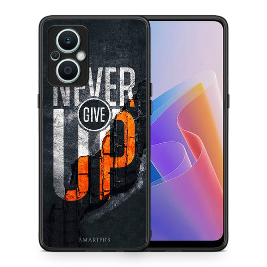 Θήκη Oppo Reno7 Lite Never Give Up από τη Smartfits με σχέδιο στο πίσω μέρος και μαύρο περίβλημα | Oppo Reno7 Lite Never Give Up Case with Colorful Back and Black Bezels