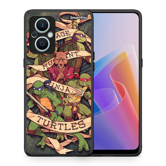 Θήκη Oppo Reno7 Lite Ninja Turtles από τη Smartfits με σχέδιο στο πίσω μέρος και μαύρο περίβλημα | Oppo Reno7 Lite Ninja Turtles Case with Colorful Back and Black Bezels