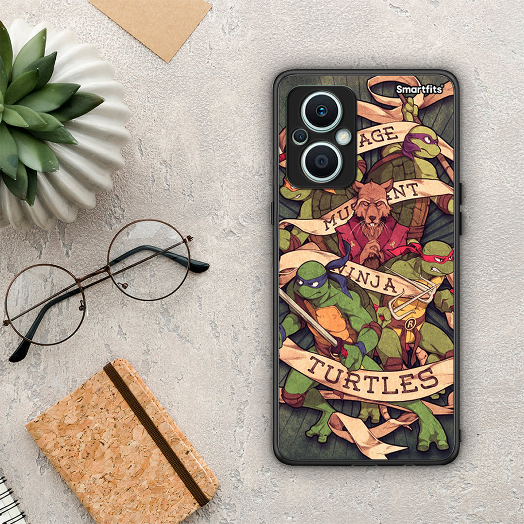 Θήκη Oppo Reno7 Lite Ninja Turtles από τη Smartfits με σχέδιο στο πίσω μέρος και μαύρο περίβλημα | Oppo Reno7 Lite Ninja Turtles Case with Colorful Back and Black Bezels