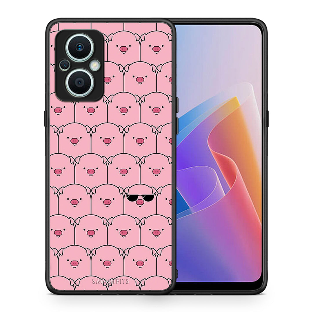 Θήκη Oppo Reno7 Lite Pig Glasses από τη Smartfits με σχέδιο στο πίσω μέρος και μαύρο περίβλημα | Oppo Reno7 Lite Pig Glasses Case with Colorful Back and Black Bezels