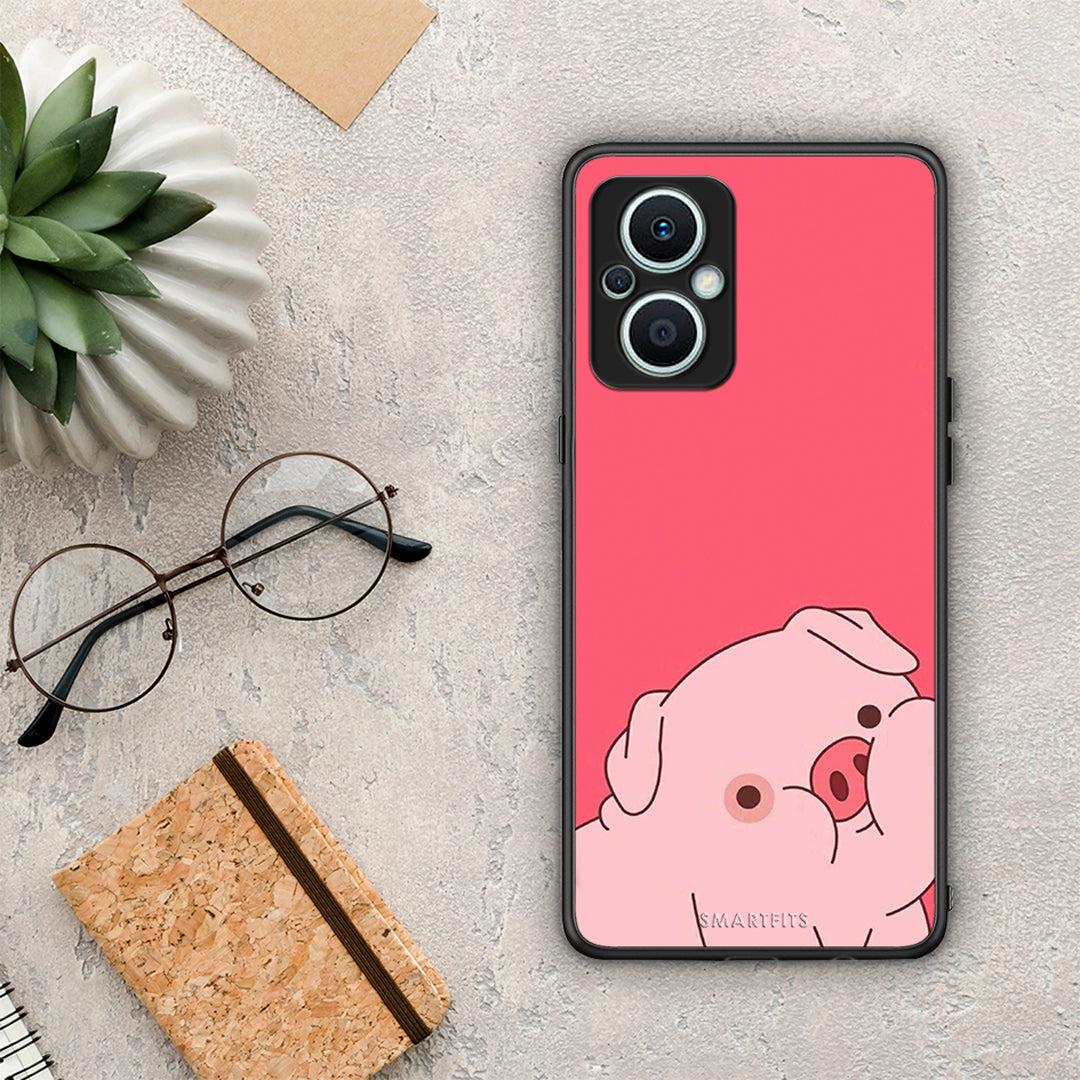 Θήκη Oppo Reno7 Lite Pig Love 1 από τη Smartfits με σχέδιο στο πίσω μέρος και μαύρο περίβλημα | Oppo Reno7 Lite Pig Love 1 Case with Colorful Back and Black Bezels