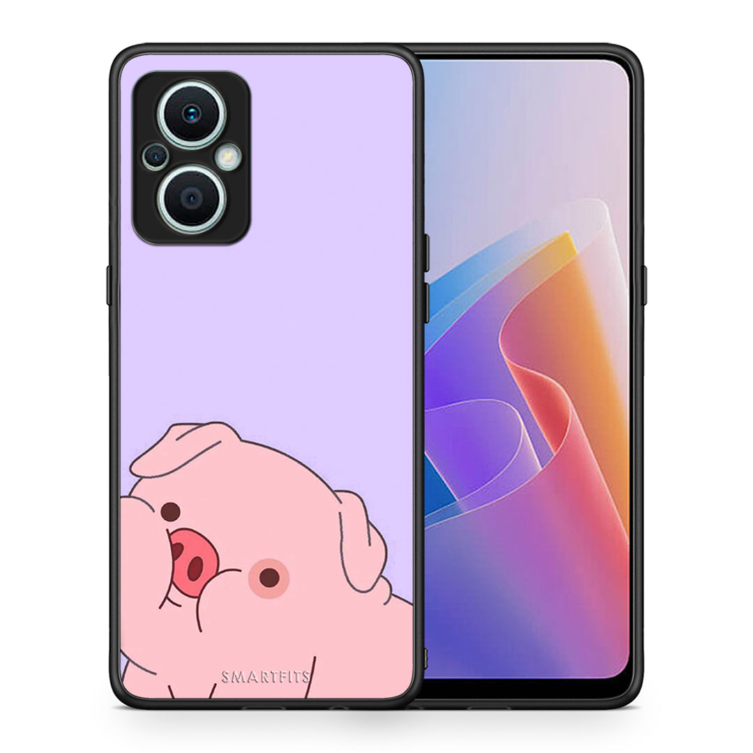 Θήκη Oppo Reno7 Lite Pig Love 2 από τη Smartfits με σχέδιο στο πίσω μέρος και μαύρο περίβλημα | Oppo Reno7 Lite Pig Love 2 Case with Colorful Back and Black Bezels