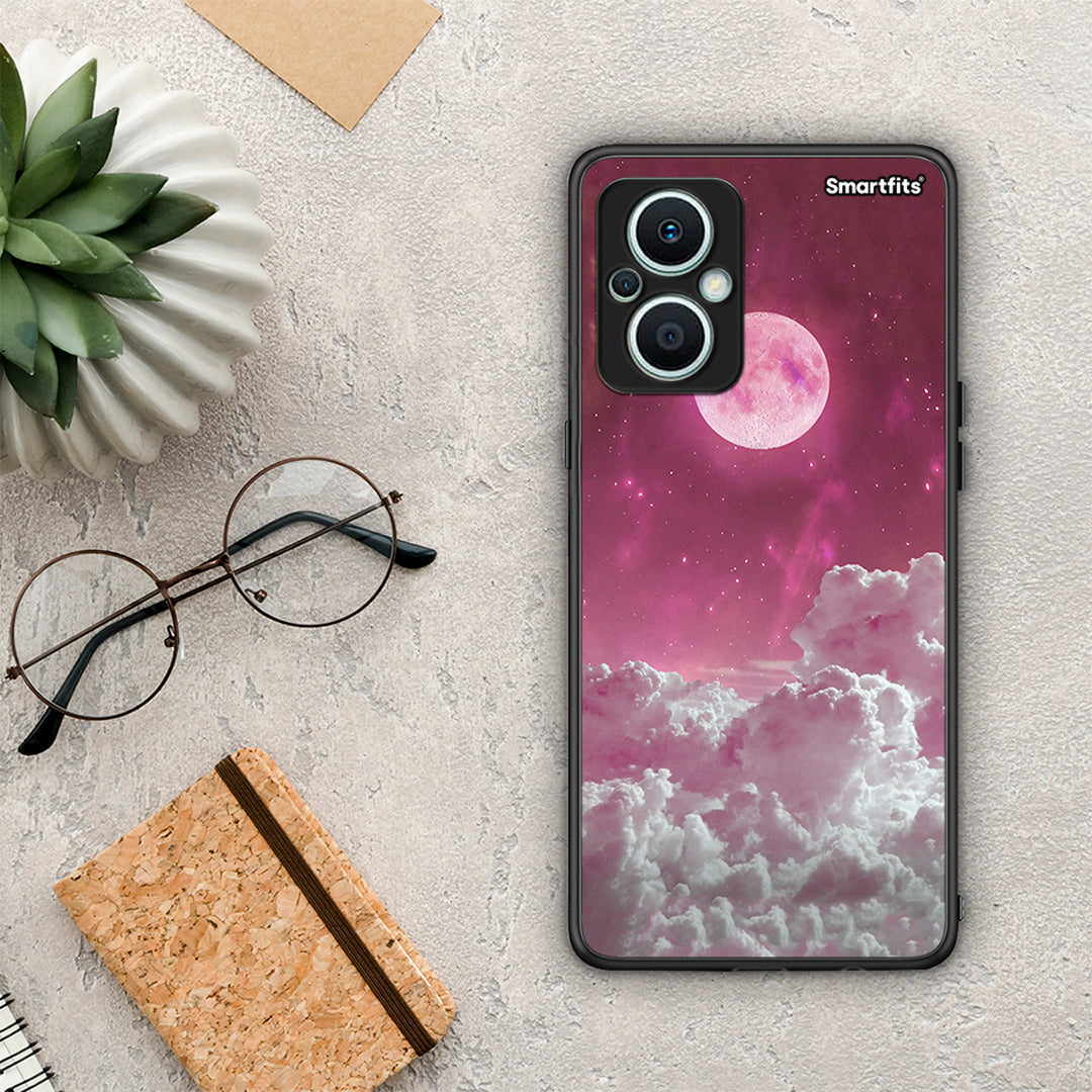 Θήκη Oppo Reno7 Lite Pink Moon από τη Smartfits με σχέδιο στο πίσω μέρος και μαύρο περίβλημα | Oppo Reno7 Lite Pink Moon Case with Colorful Back and Black Bezels