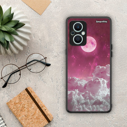 Θήκη Oppo Reno7 Lite Pink Moon από τη Smartfits με σχέδιο στο πίσω μέρος και μαύρο περίβλημα | Oppo Reno7 Lite Pink Moon Case with Colorful Back and Black Bezels