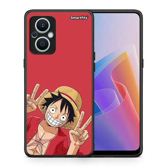 Θήκη Oppo Reno7 Lite Pirate Luffy από τη Smartfits με σχέδιο στο πίσω μέρος και μαύρο περίβλημα | Oppo Reno7 Lite Pirate Luffy Case with Colorful Back and Black Bezels