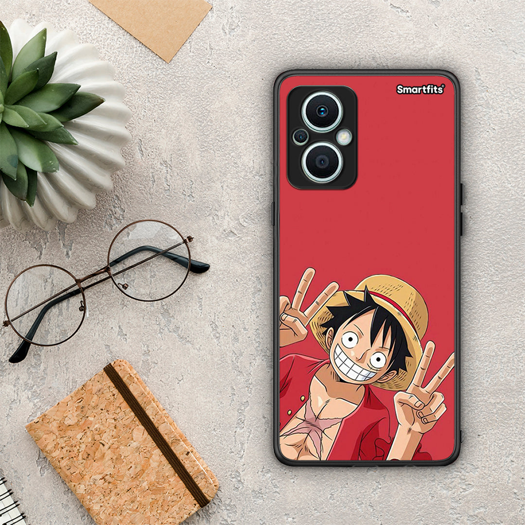 Θήκη Oppo Reno7 Lite Pirate Luffy από τη Smartfits με σχέδιο στο πίσω μέρος και μαύρο περίβλημα | Oppo Reno7 Lite Pirate Luffy Case with Colorful Back and Black Bezels