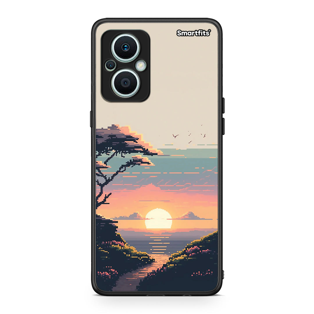 Θήκη Oppo Reno7 Lite Pixel Sunset από τη Smartfits με σχέδιο στο πίσω μέρος και μαύρο περίβλημα | Oppo Reno7 Lite Pixel Sunset Case with Colorful Back and Black Bezels