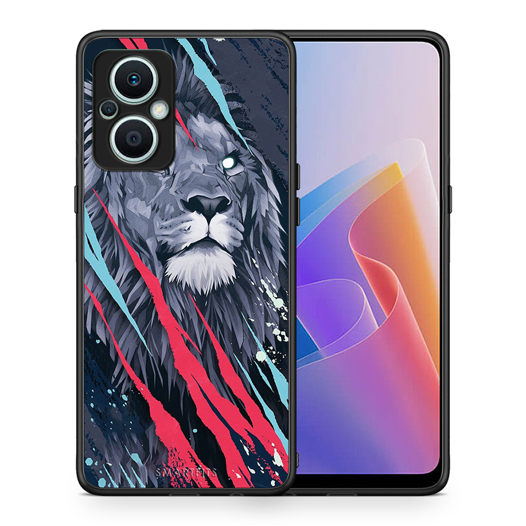 Θήκη Oppo Reno7 Lite PopArt Lion Designer από τη Smartfits με σχέδιο στο πίσω μέρος και μαύρο περίβλημα | Oppo Reno7 Lite PopArt Lion Designer Case with Colorful Back and Black Bezels